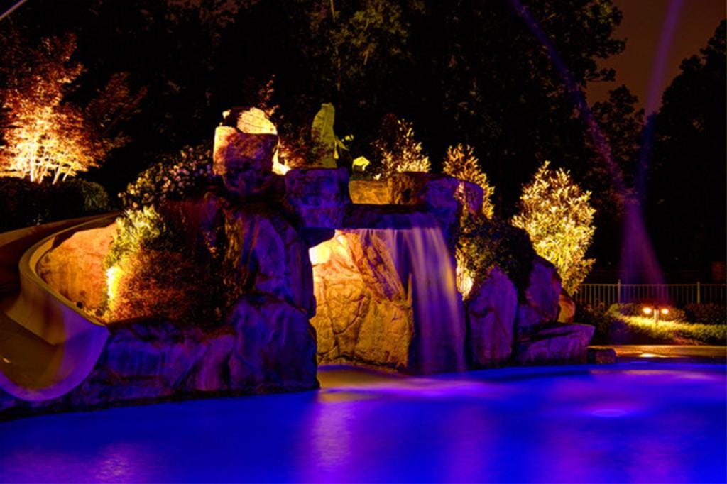 Outdoor living area at night